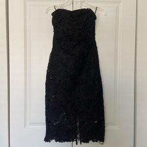 Express Black strapless Floral Midi Dress Size XS